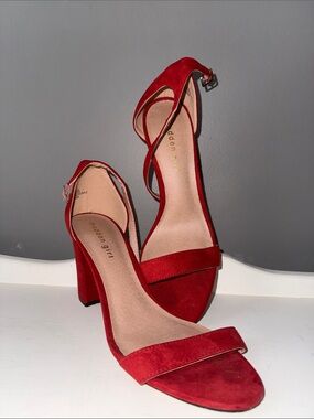 Madden Girl Red Suede Ankle-Strap Block Heels